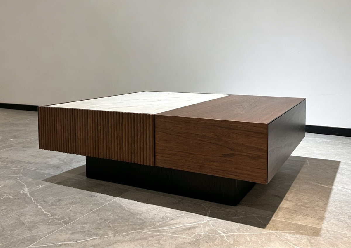 Mesa de Centro Ron Madera y Piedra Sinterizada 90x77 cm