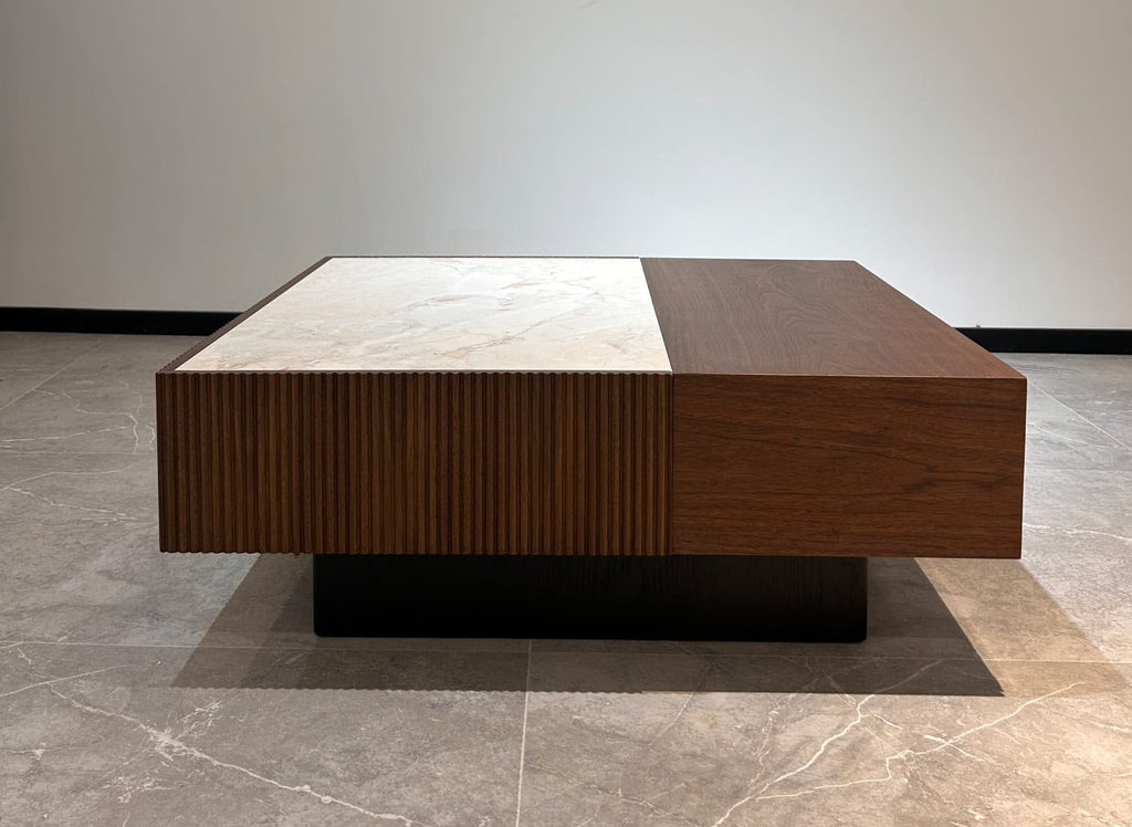 Mesa de Centro Ron Madera y Piedra Sinterizada 90x77 cm