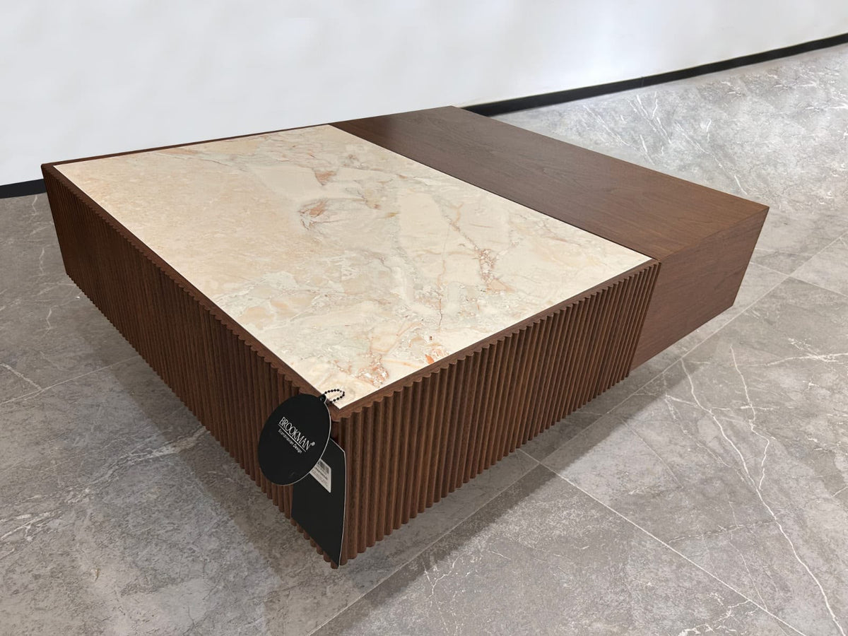 Mesa de Centro Ron Madera y Piedra Sinterizada 90x77 cm