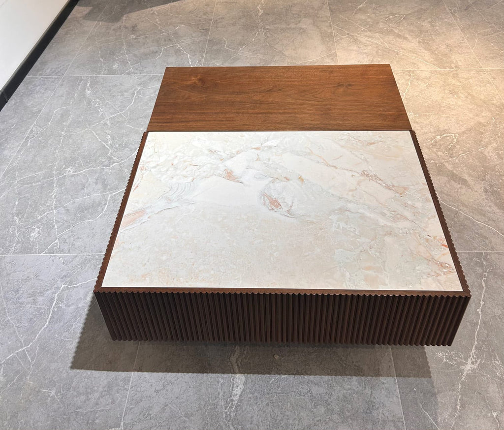 Mesa de Centro Ron Madera y Piedra Sinterizada 90x77 cm