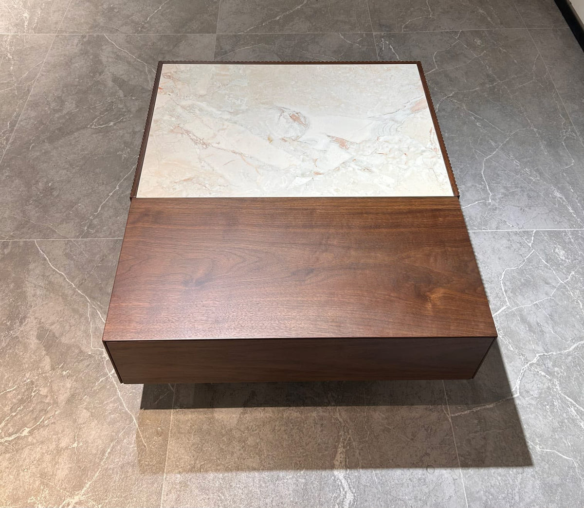 Mesa de Centro Ron Madera y Piedra Sinterizada 90x77 cm
