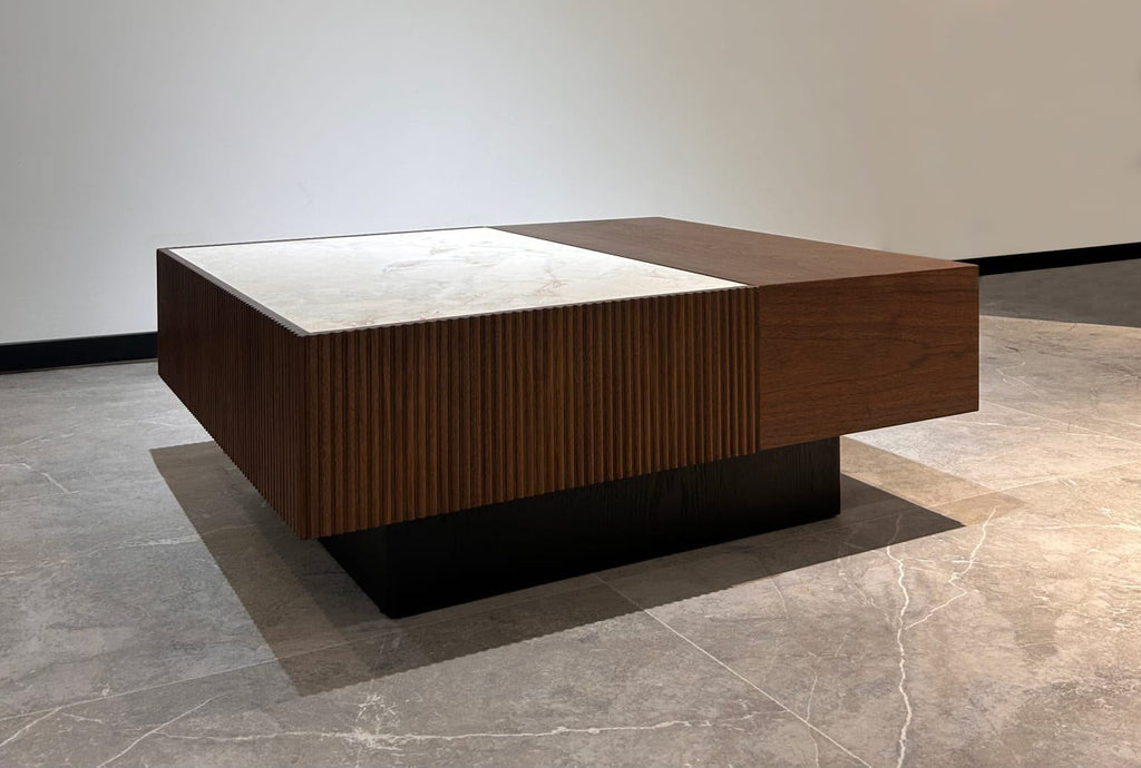 Mesa de Centro Ron Madera y Piedra Sinterizada 90x77 cm