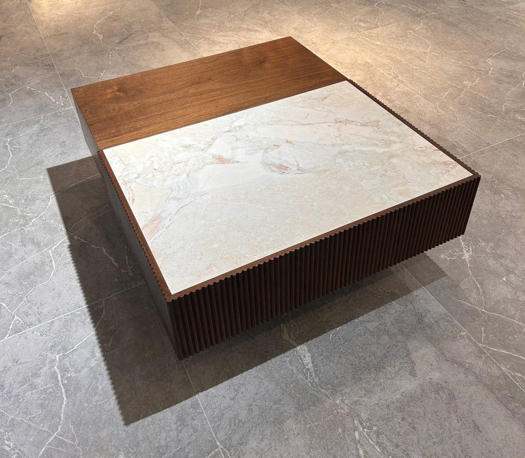 Mesa de Centro Ron Madera y Piedra Sinterizada 90x77 cm