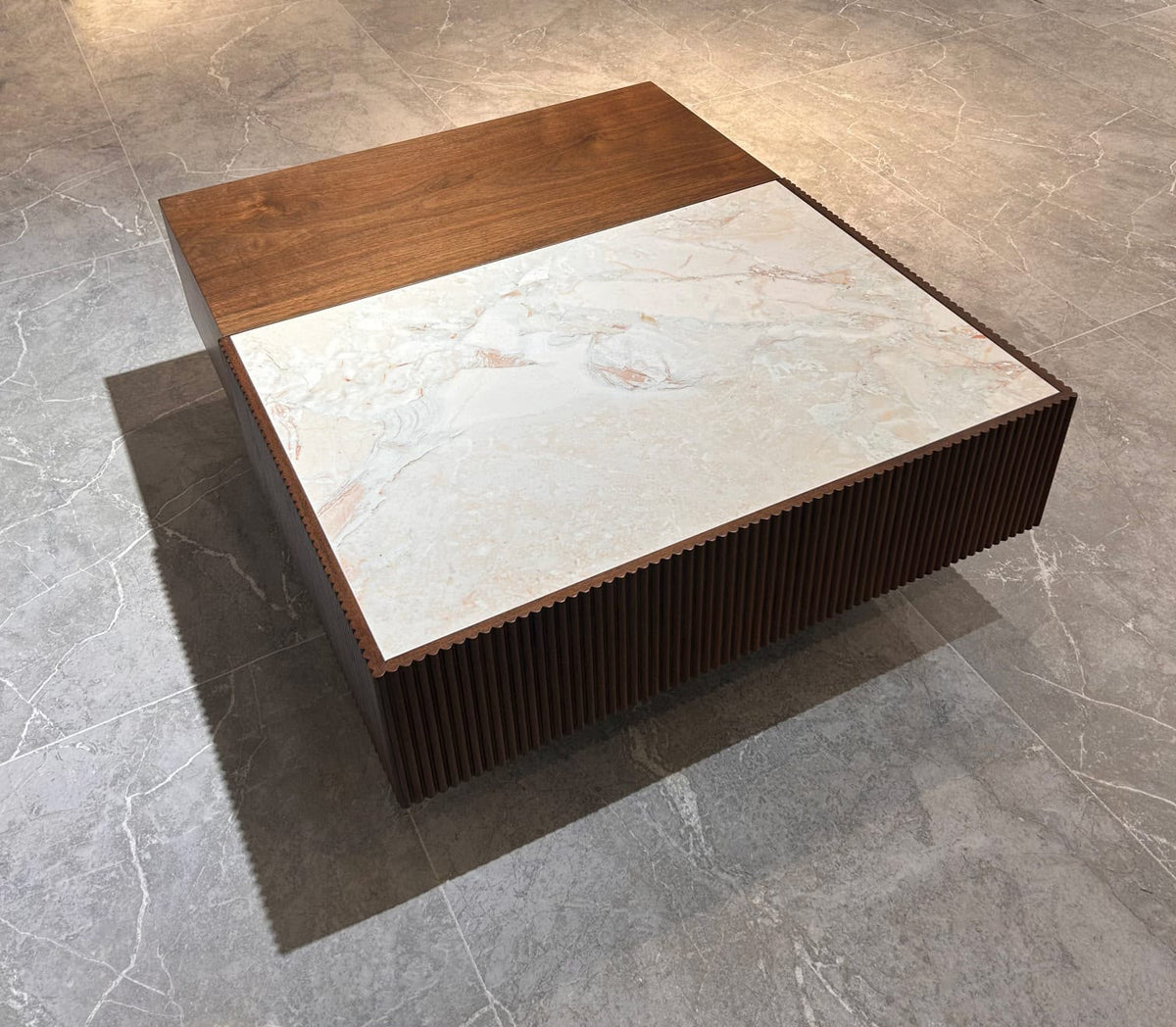 Mesa de Centro Ron Madera y Piedra Sinterizada 90x77 cm