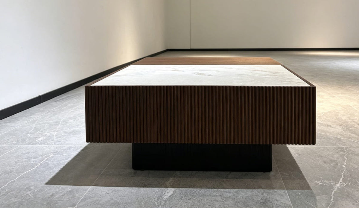 Mesa de Centro Ron Madera y Piedra Sinterizada 90x77 cm