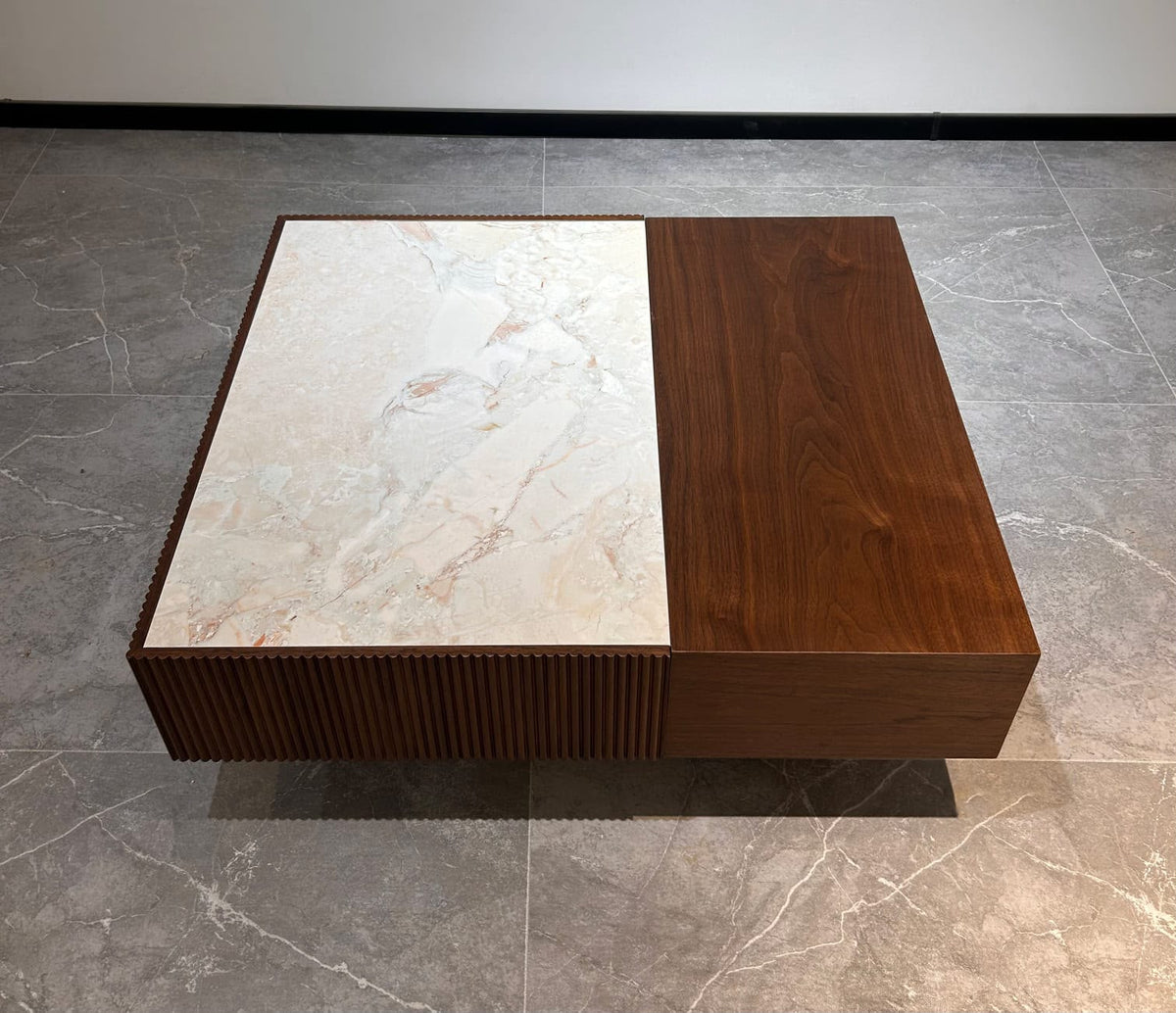 Mesa de Centro Ron Madera y Piedra Sinterizada 90x77 cm