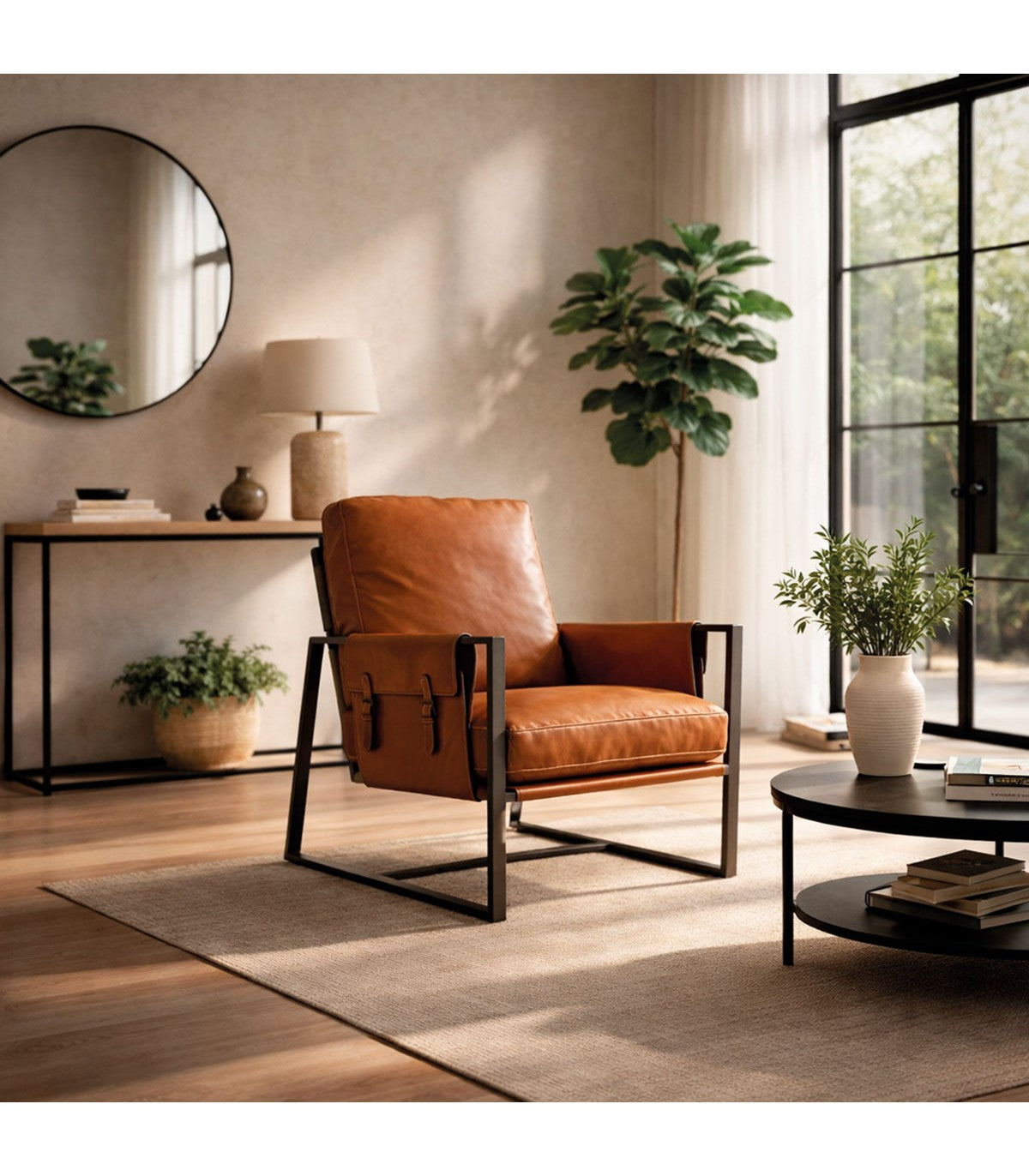 Poltrona Armando en Cuero Caramelo