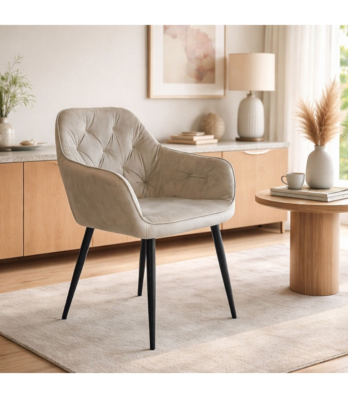 Poltrona Caroline – Velvet Gris, Fierro y Madera