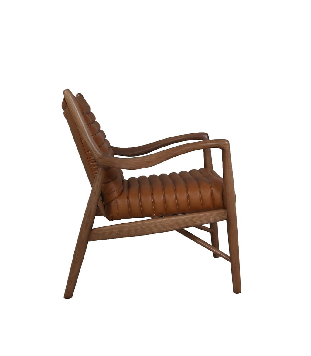 poltrona Elliah walnut cuero y madera