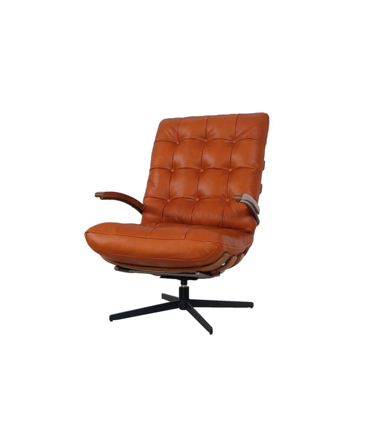 Set Swivel Cuero Caramelo con Poltrona Giratoria y Banqueta