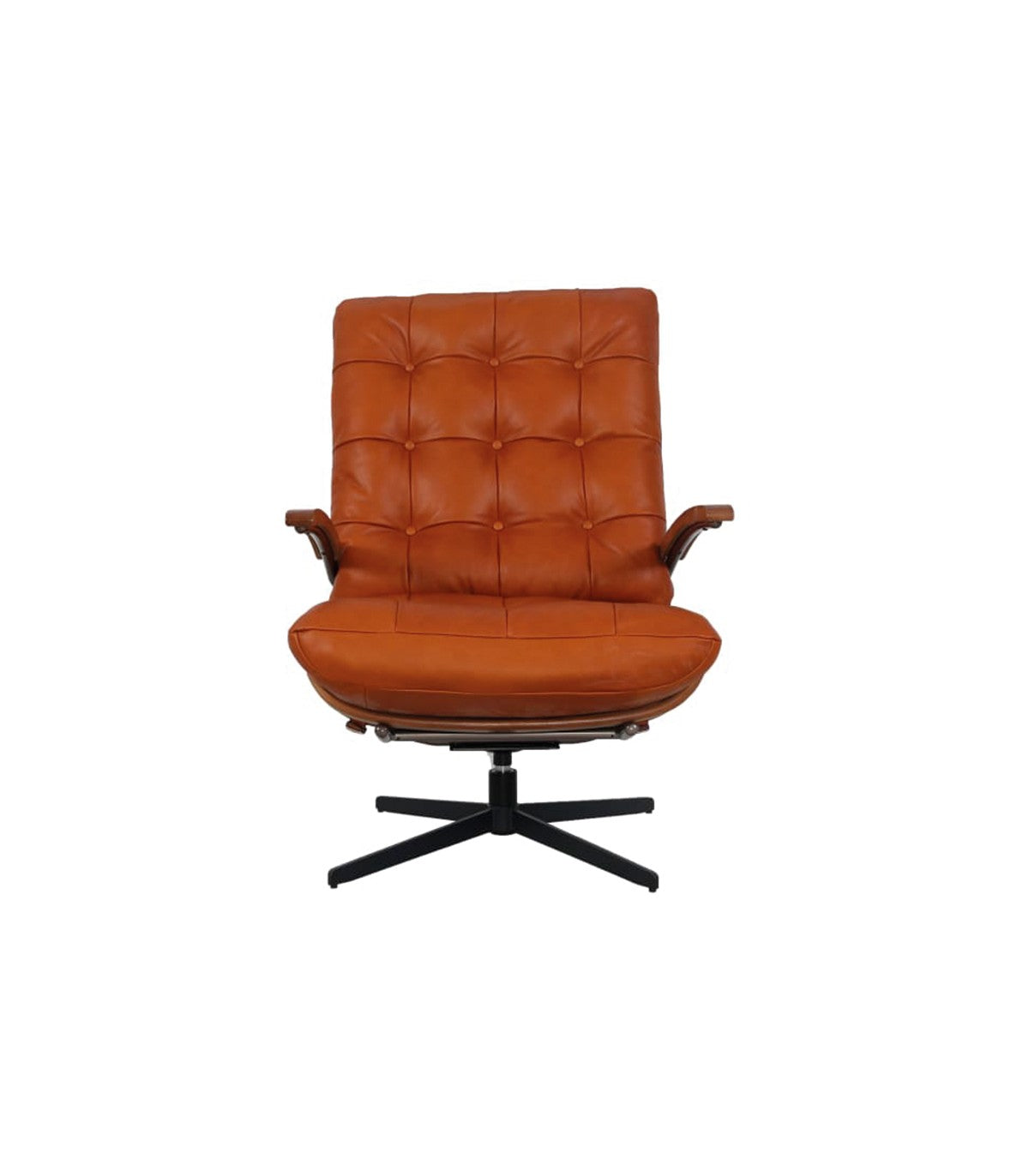 Set Swivel Cuero Caramelo con Poltrona Giratoria y Banqueta