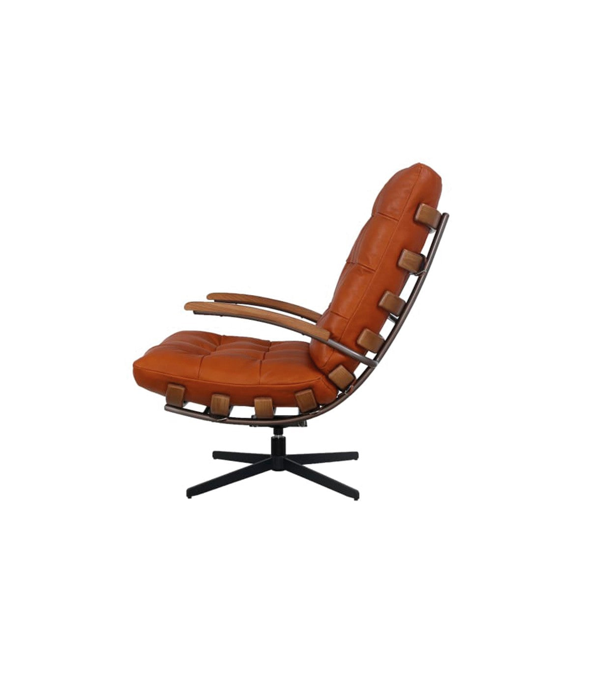 Set Swivel Cuero Caramelo con Poltrona Giratoria y Banqueta