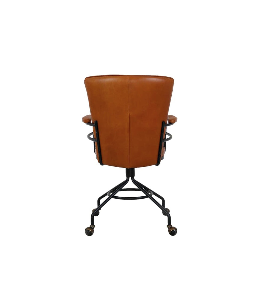 Silla Rudlof Giratoria Cuero Caramelo y Metal Negro