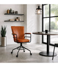 Silla Rudlof Giratoria Cuero Caramelo y Metal Negro