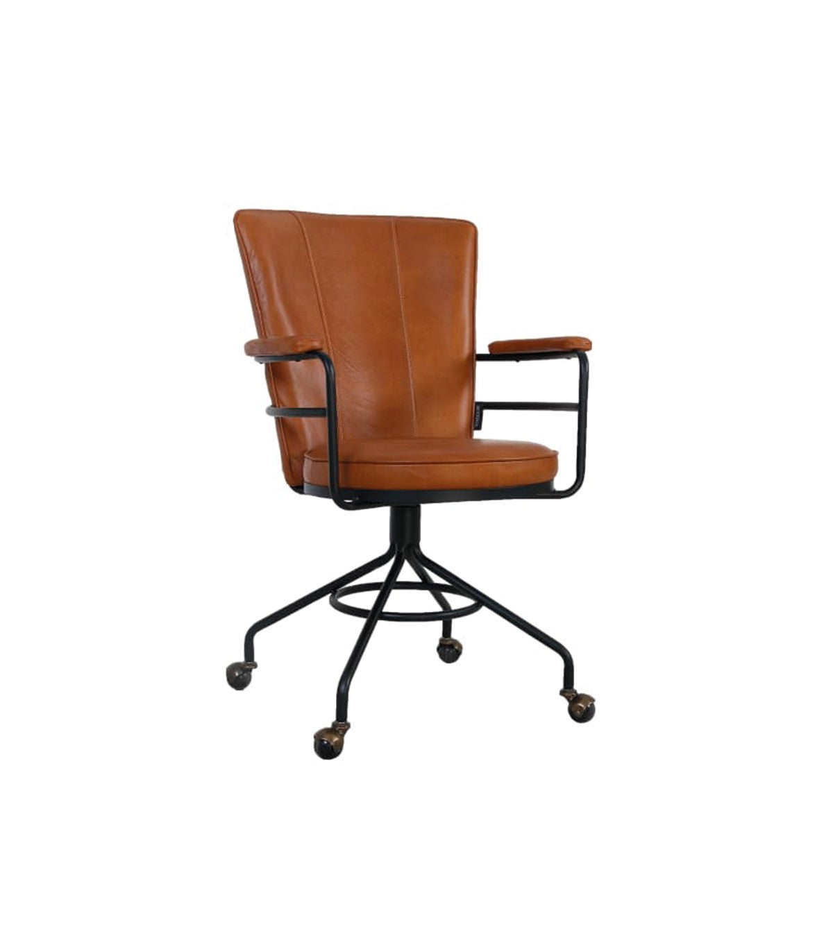 Silla Rudlof Giratoria Cuero Caramelo y Metal Negro