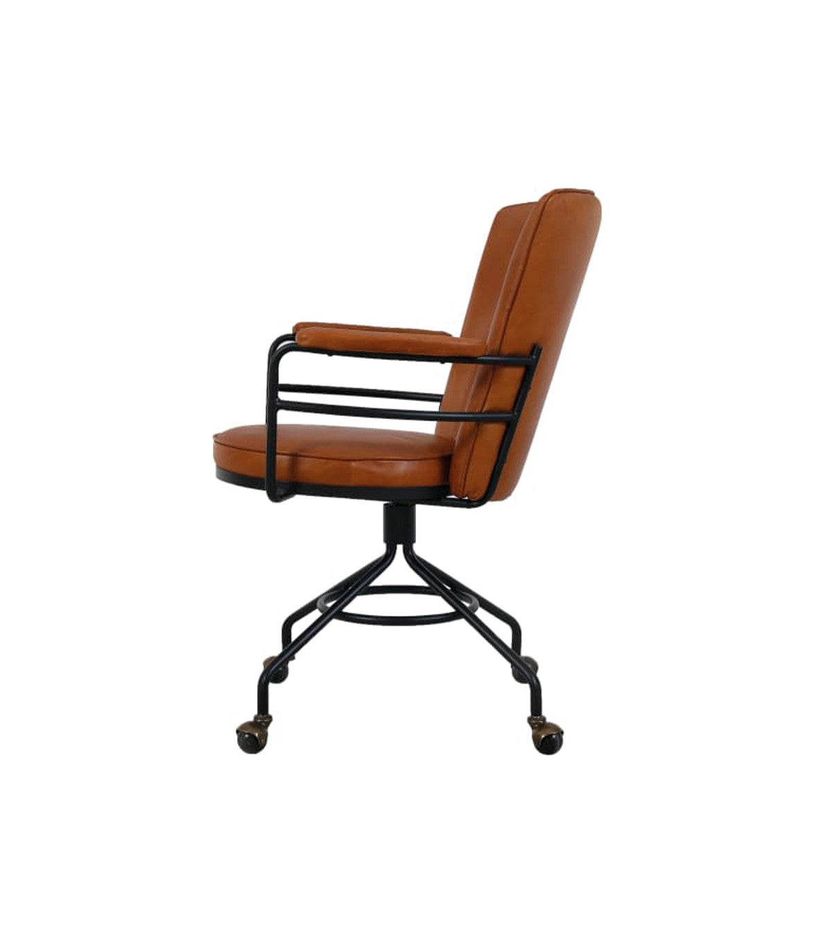 Silla Rudlof Giratoria Cuero Caramelo y Metal Negro