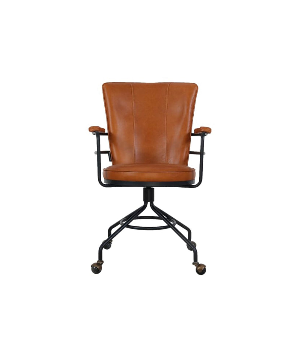 Silla Rudlof Giratoria Cuero Caramelo y Metal Negro