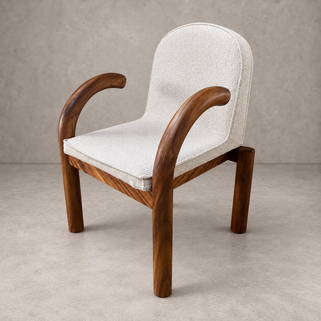 Silla de Comedor Guinea Madera de Albizia y Tela Beige