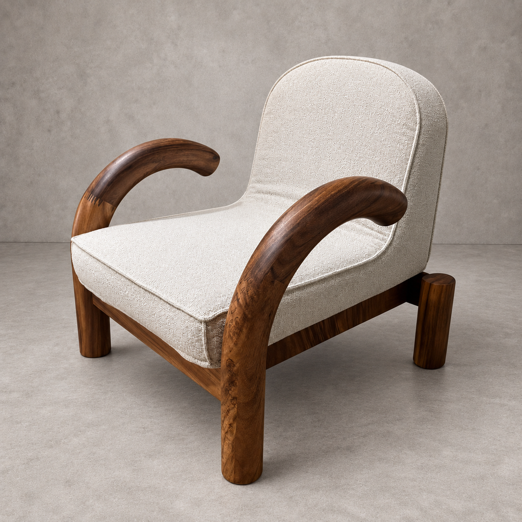 Poltrona Guinea Madera de Albizia y Tela Beige