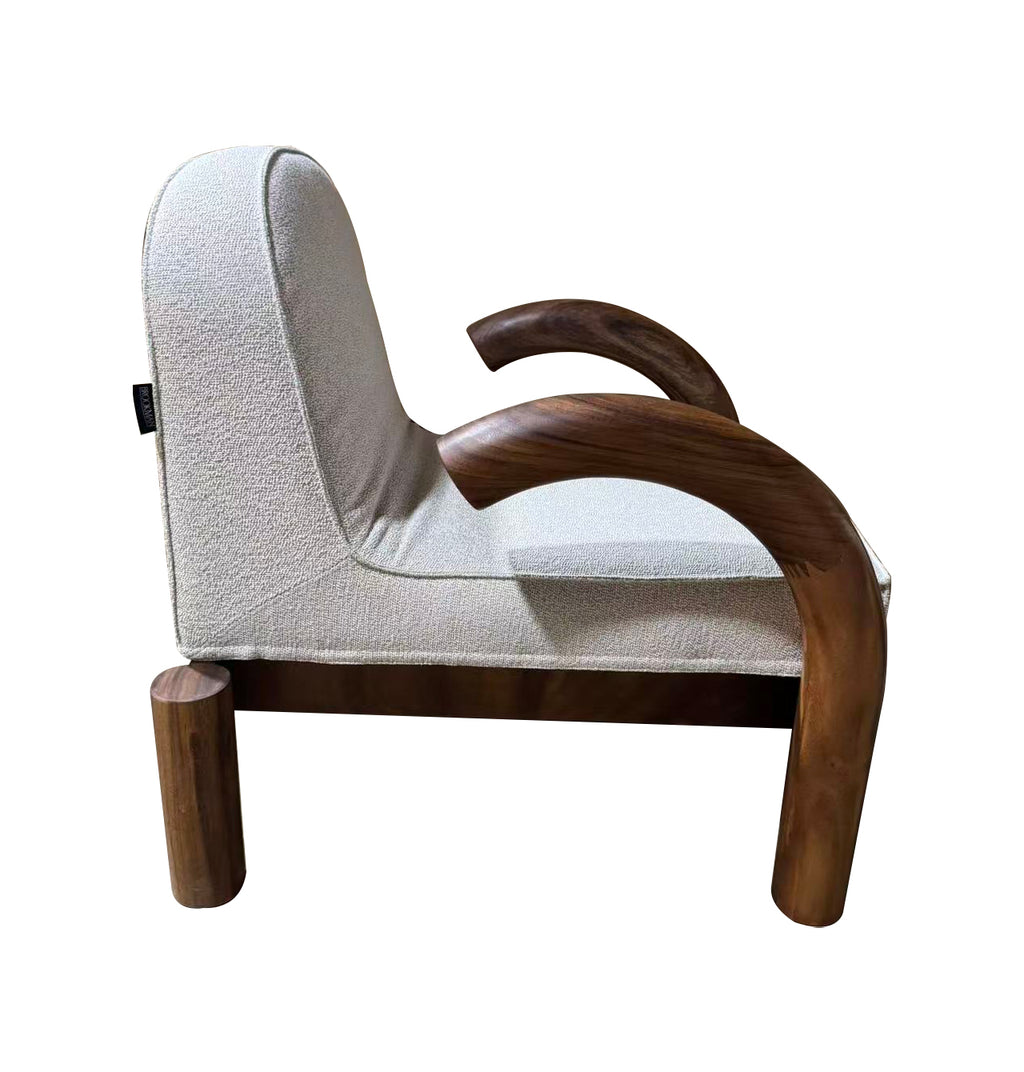 Poltrona Guinea Madera de Albizia y Tela Beige