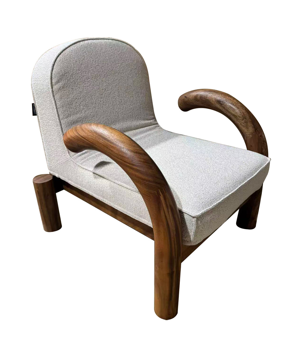 Poltrona Guinea Madera de Albizia y Tela Beige